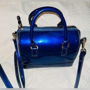 Vibrant Blue Shiny Satchel Handbag Crossbody